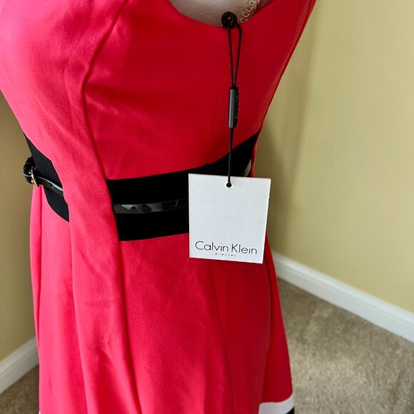 Calvin Klein Cocktail A line Belted Pink Block Dress NWT - Picture 4 of 4
